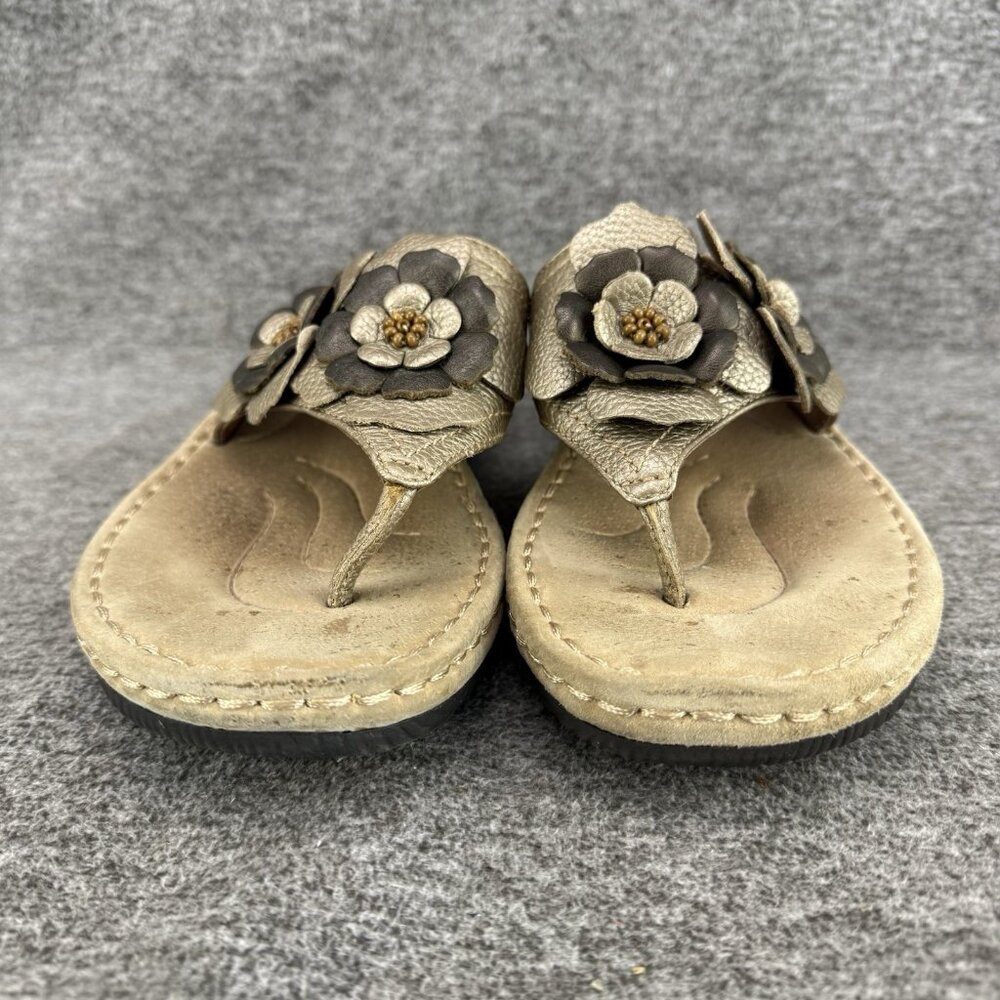 ✅ Womens 8.5M Clarks Artisan Thong Wedge Sandals Flower Detail Gold/Brown - Picture 5 of 10